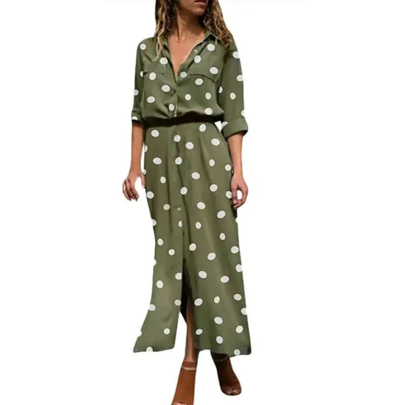 Boho Polka Dot V-Neck Swing Midi Dress