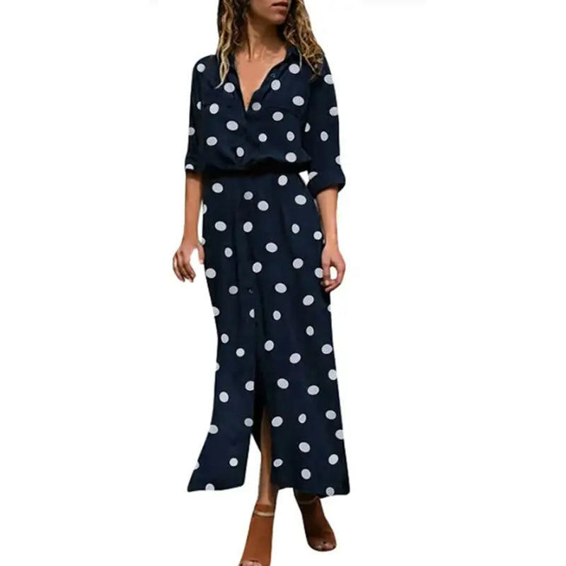 Boho Polka Dot V-Neck Swing Midi Dress