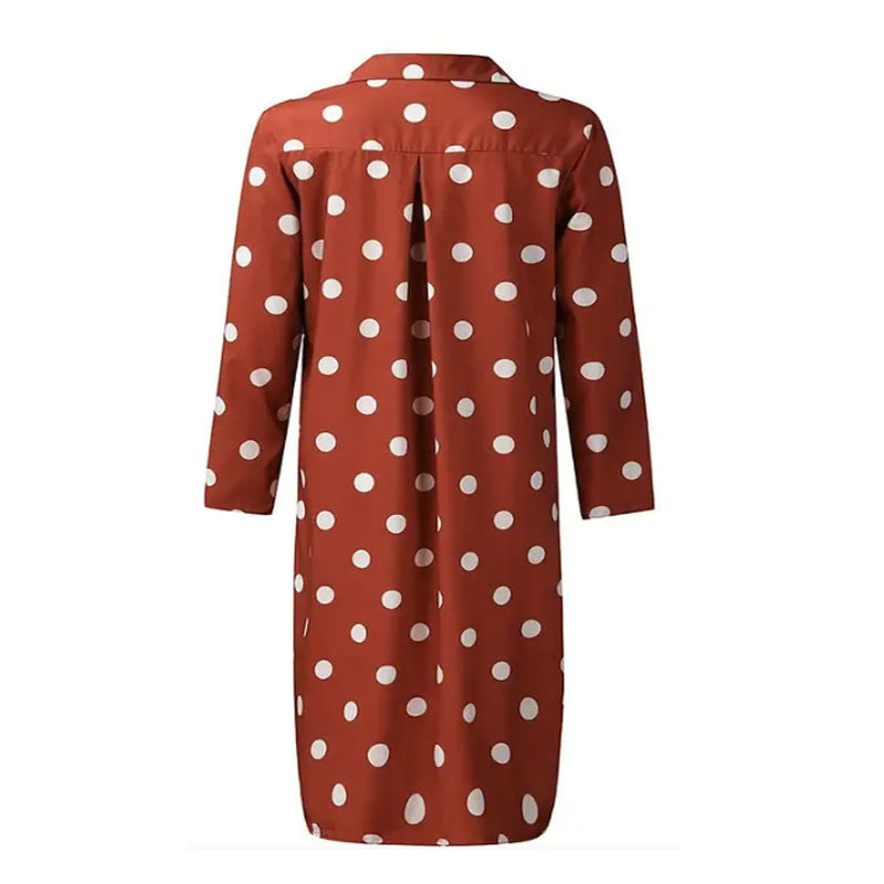 Boho Polka Dot V-Neck Swing Midi Dress