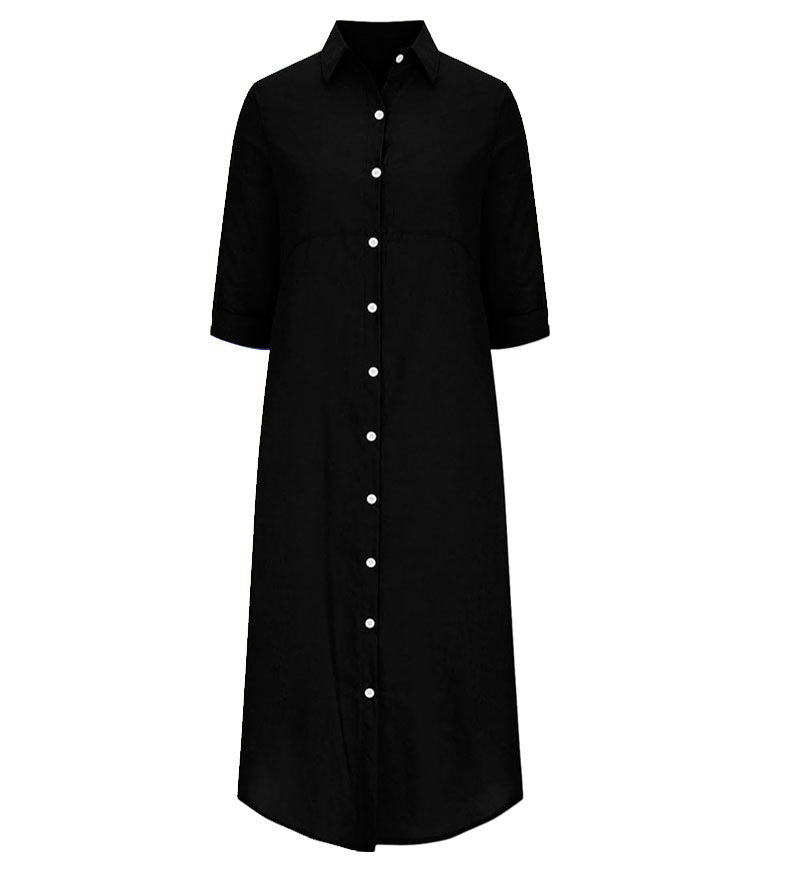Cotton Linen Collar Long Shirt Dress