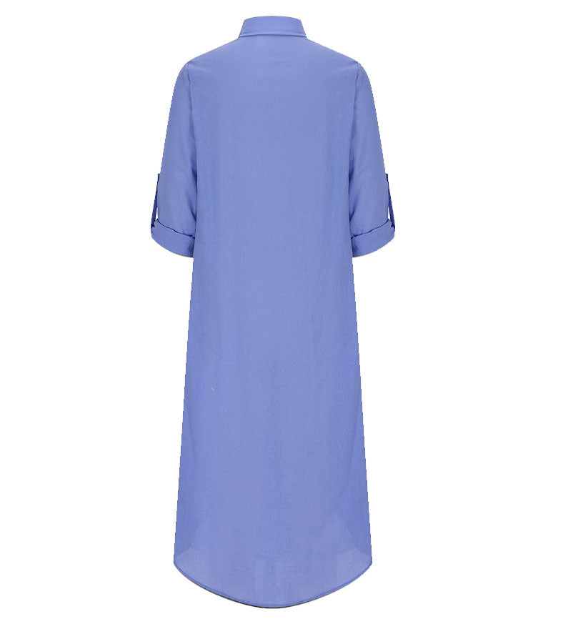 Cotton Linen Collar Long Shirt Dress