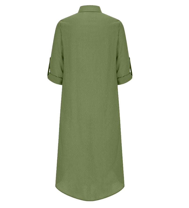 Cotton Linen Collar Long Shirt Dress