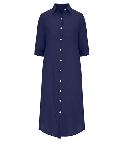 Cotton Linen Collar Long Shirt Dress