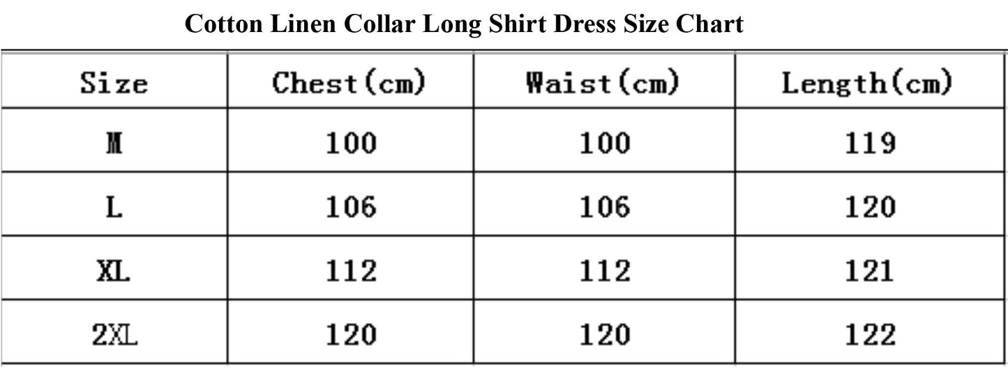 Cotton Linen Collar Long Shirt Dress