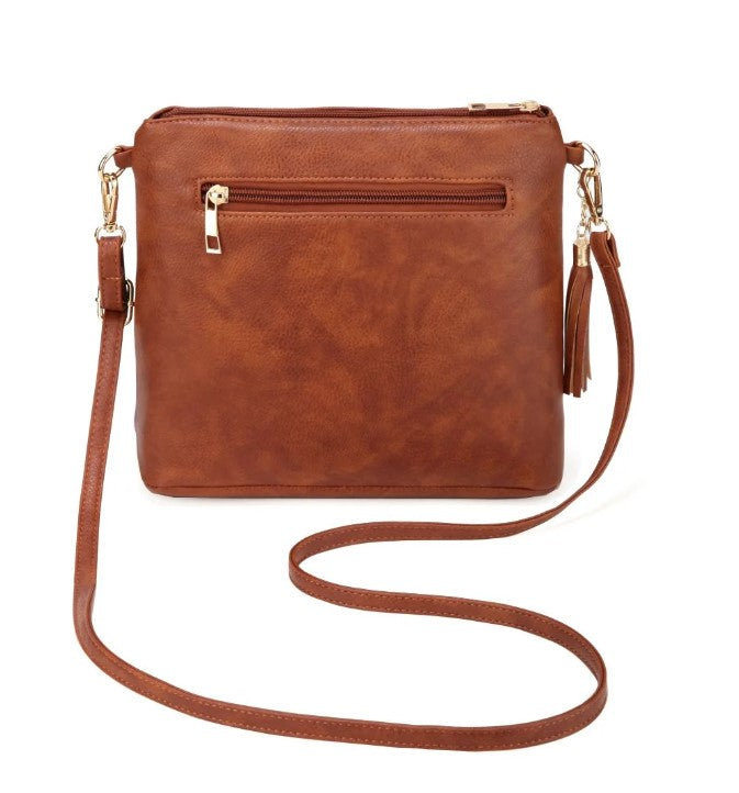 Hollow Crossbody Bag Genuine Leather with Dual Zipper