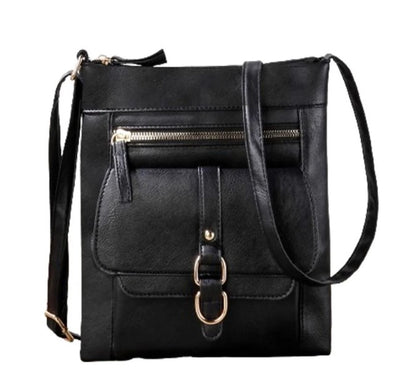 Zipper Vegan Leather Crossbody Bag with Extra pocket