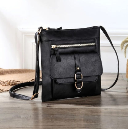 Zipper Vegan Leather Crossbody Bag with Extra pocket