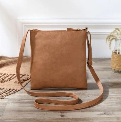 Zipper Vegan Leather Crossbody Bag with Extra pocket