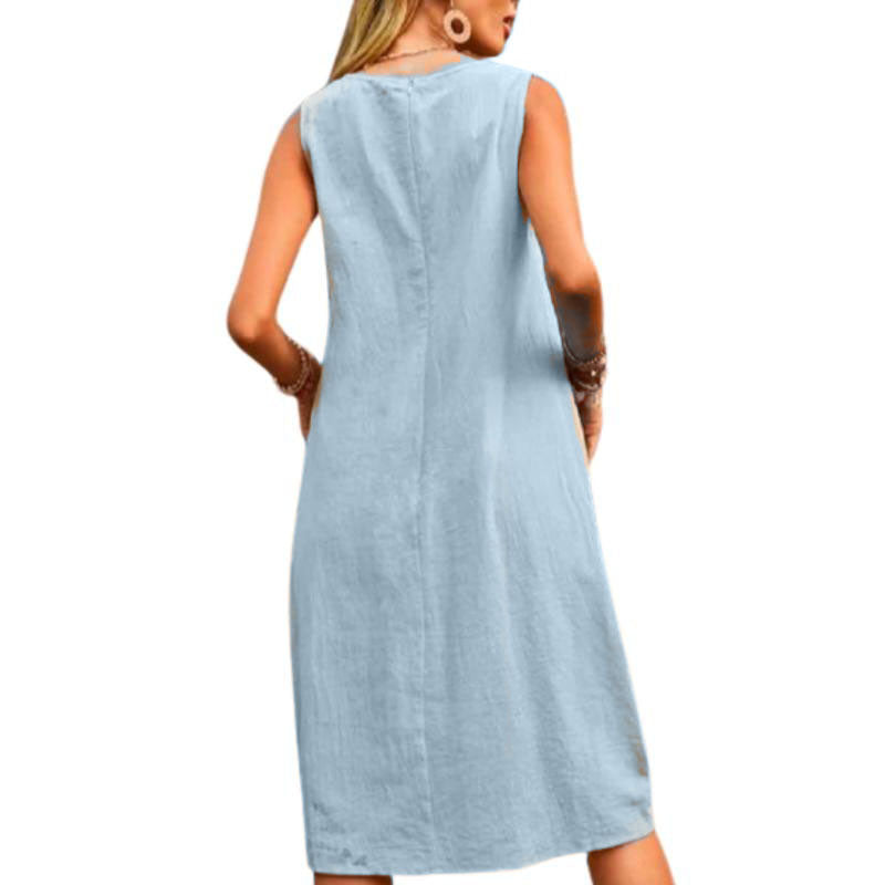 Cotton and Linen Sleeveless Pocket Dress