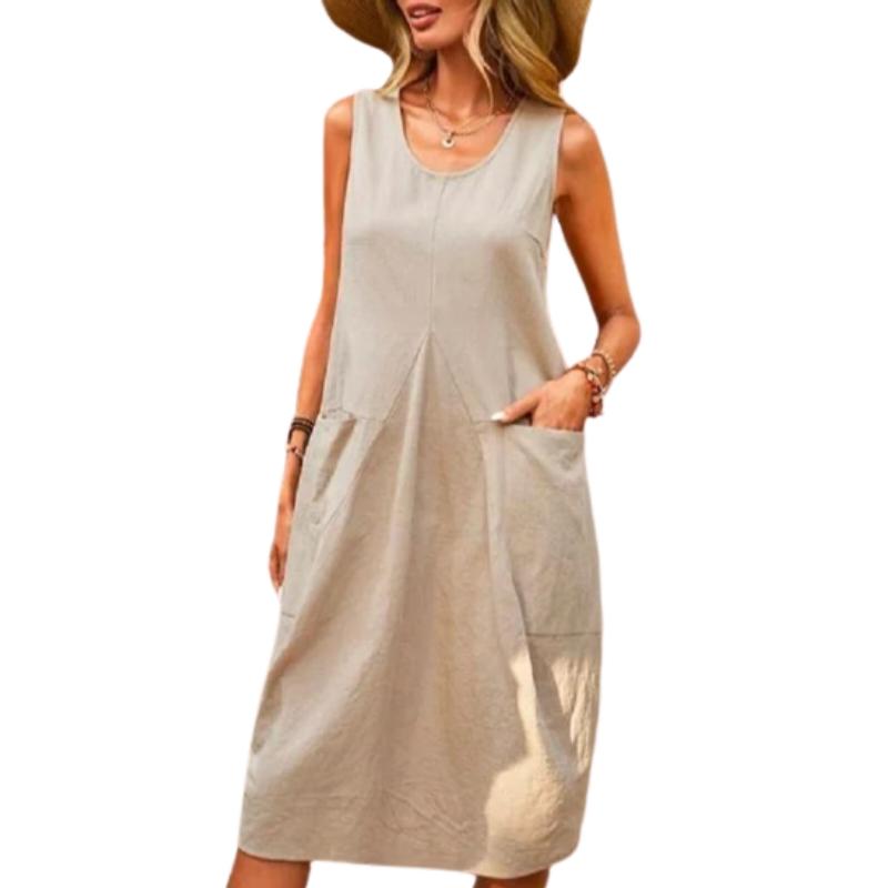 Cotton and Linen Sleeveless Pocket Dress