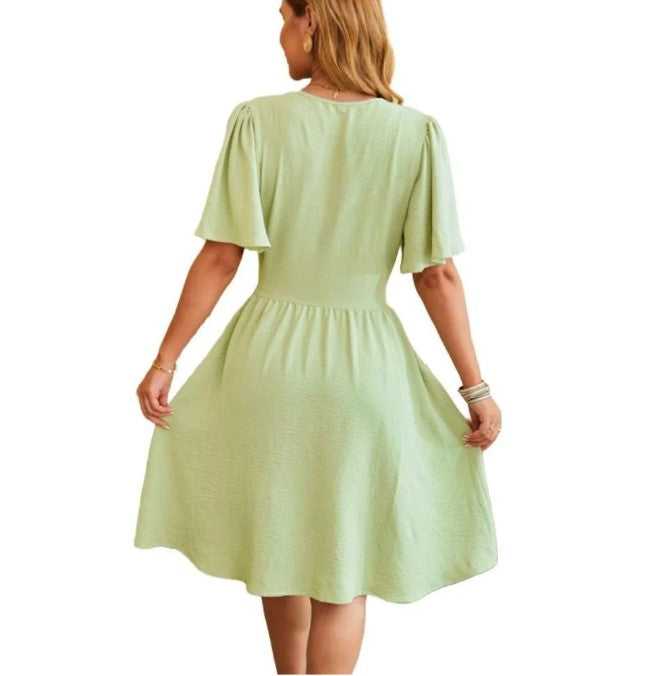 Waistband Trumpet Sleeves Dress