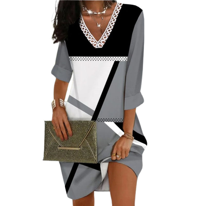 Geometric Half Sleeve Mid-Length Dress