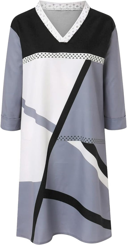 Geometric Half Sleeve Mid-Length Dress