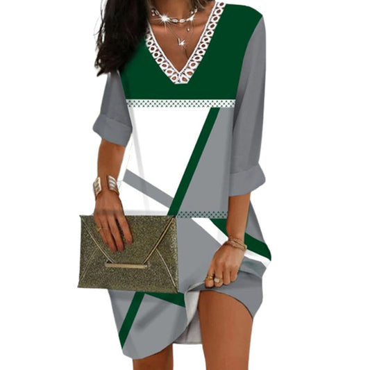 Geometric Half Sleeve Mid-Length Dress