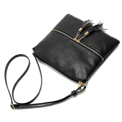 Vegan Crossbody tassel Bag with two zipper