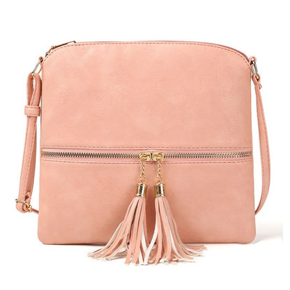 Vegan Crossbody tassel Bag with two zipper