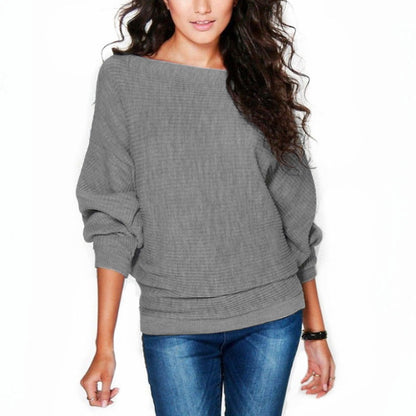 Loose Bat Sleeve Boat Neck Knit Women's Sweater Pullover Jumper