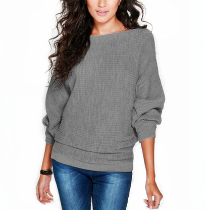 Loose Bat Sleeve Boat Neck Knit Women's Sweater Pullover Jumper