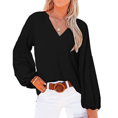 Women's Lantern Long Sleeve V-Neck Blouse Top