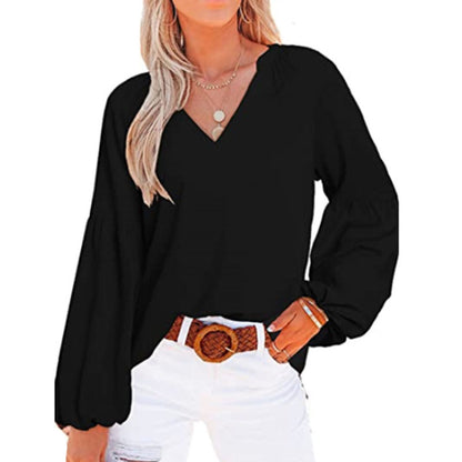 Women's Lantern Long Sleeve V-Neck Blouse Top