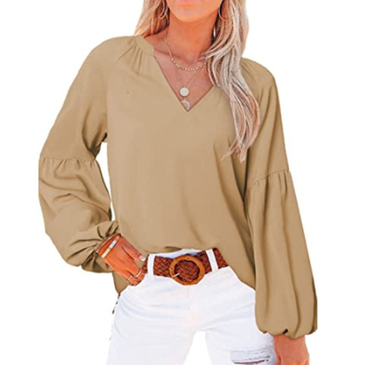 Women's Lantern Long Sleeve V-Neck Blouse Top