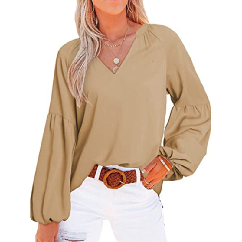 Women's Lantern Long Sleeve V-Neck Blouse Top