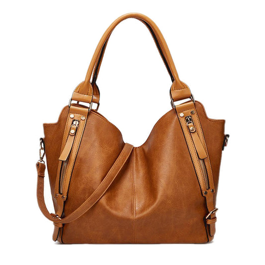 Vegan Leather Tote Shoulder Bag With Two Side Pockets