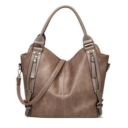 Vegan Leather Tote Shoulder Bag With Two Side Pockets