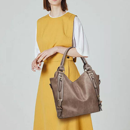 Vegan Leather Tote Shoulder Bag With Two Side Pockets