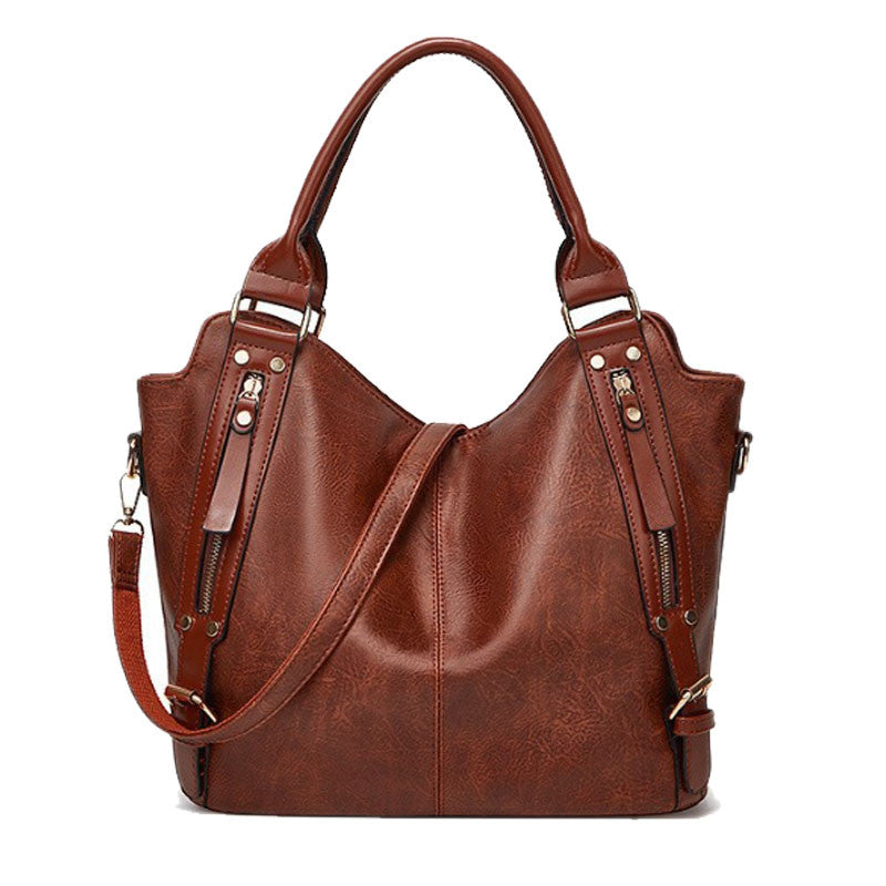 Vegan Leather Tote Shoulder Bag With Two Side Pockets