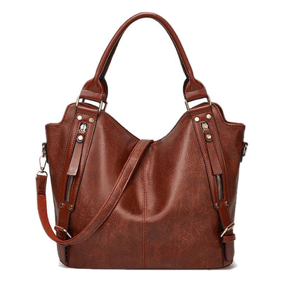 Vegan Leather Tote Shoulder Bag With Two Side Pockets