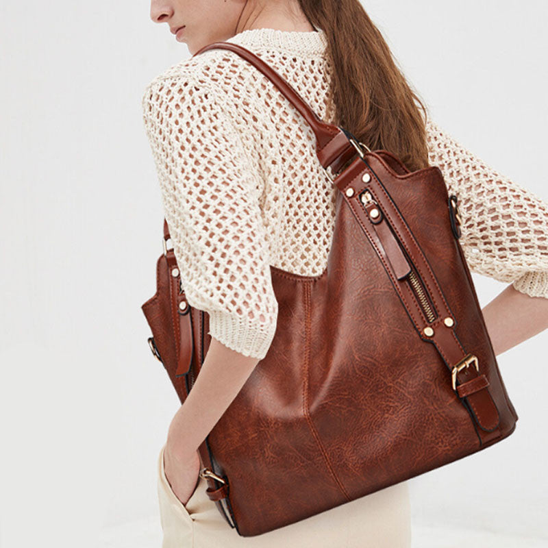 Vegan Leather Tote Shoulder Bag With Two Side Pockets