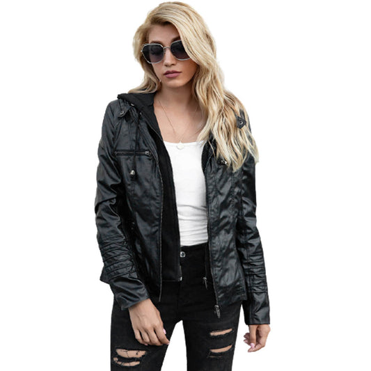 Women's Vegan Leather Jacket with Hood
