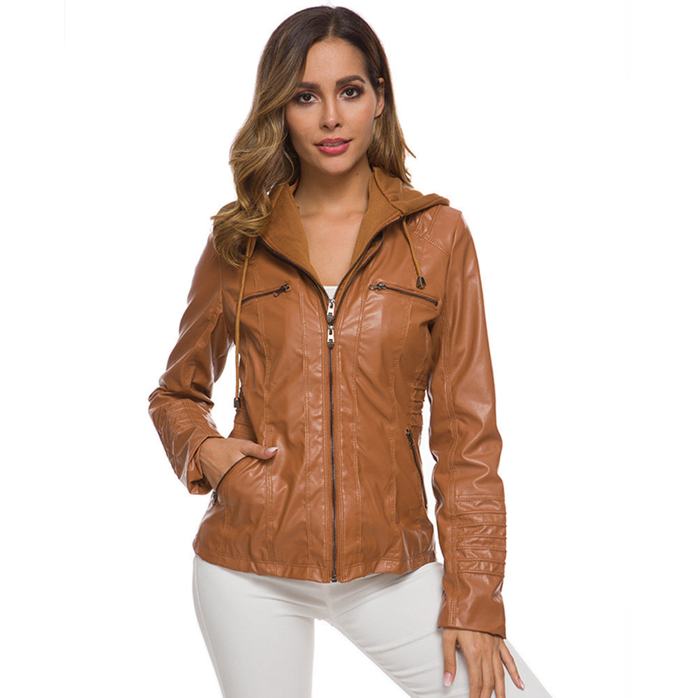 Women's Vegan Leather Jacket with Hood