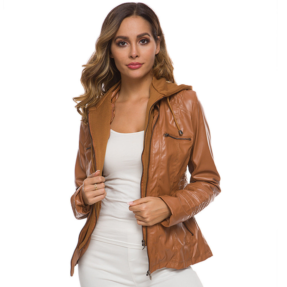 Women's Vegan Leather Jacket with Hood