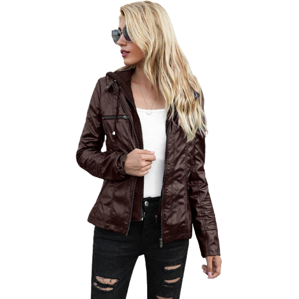 Women's Vegan Leather Jacket with Hood