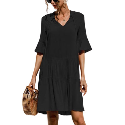 Women's Elegant V-Neck Casual Bell Sleeve Dress