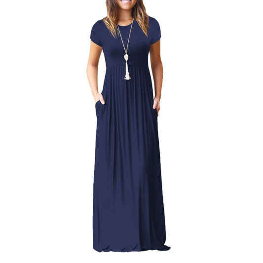 Women's Round Neck Solid Colour Dress With Pockets