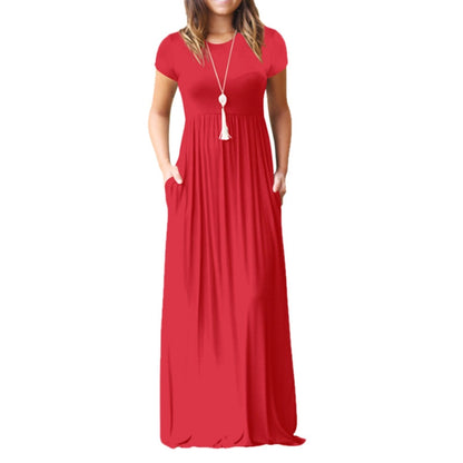 Women's Round Neck Solid Colour Dress With Pockets