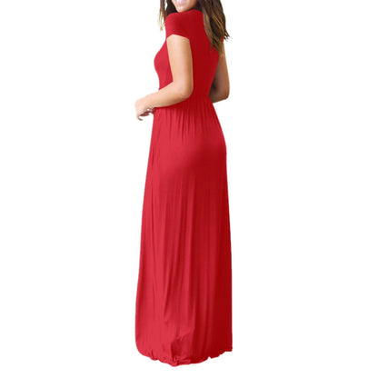 Women's Round Neck Solid Colour Dress With Pockets