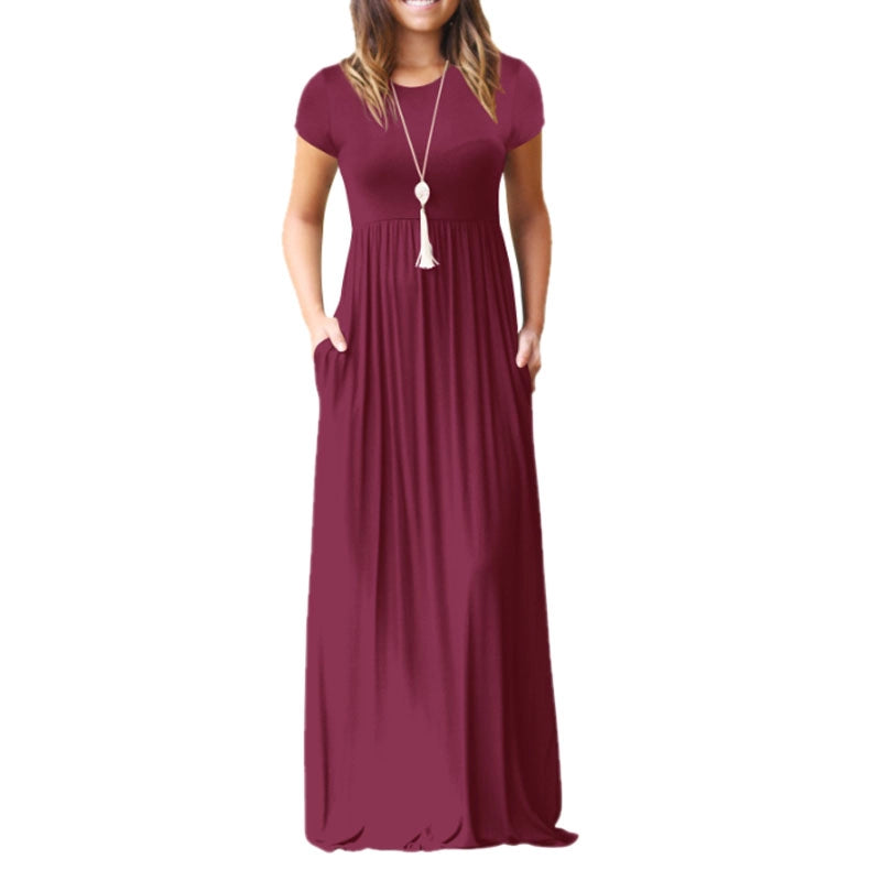 Women's Round Neck Solid Colour Dress With Pockets