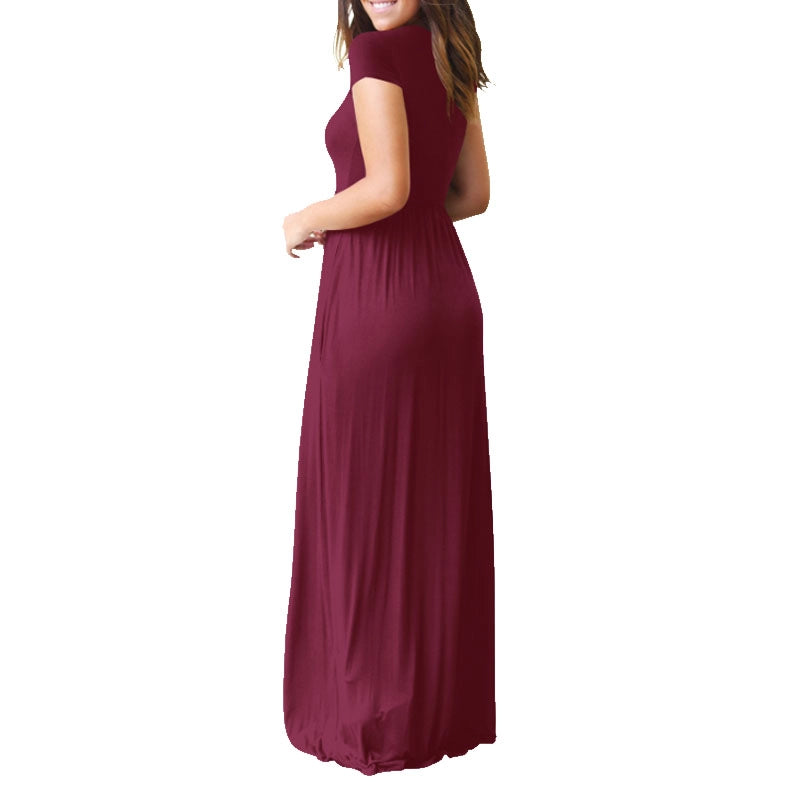 Women's Round Neck Solid Colour Dress With Pockets