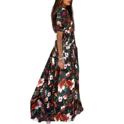 Women's V-Neck Printed Maxi Dress