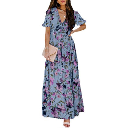 Women's V-Neck Printed Maxi Dress