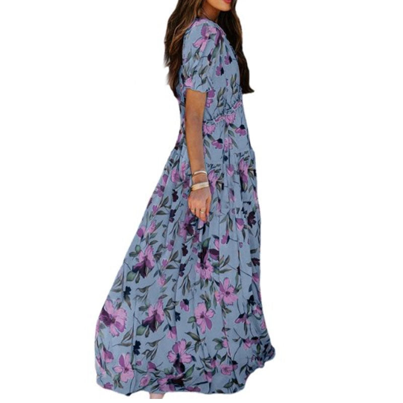 Women's V-Neck Printed Maxi Dress