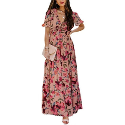 Women's V-Neck Printed Maxi Dress