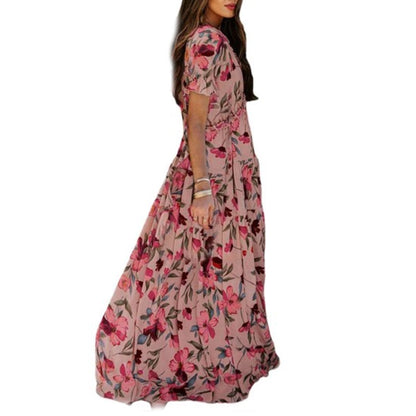 Women's V-Neck Printed Maxi Dress