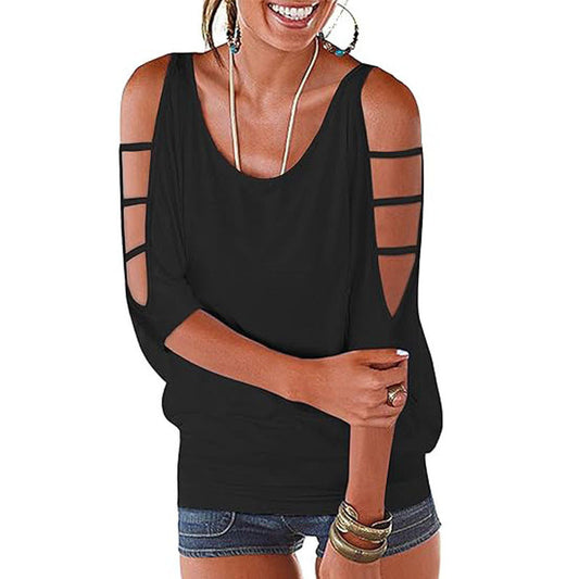 Women's Summer Cold Shoulder 3/4 Sleeve Blouses