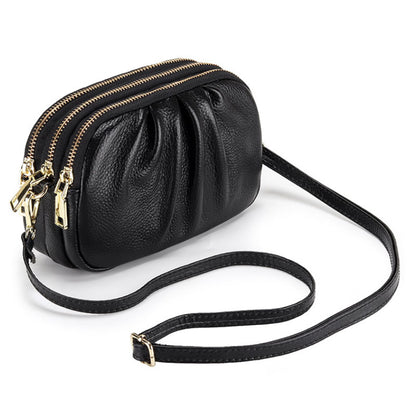 Genuine Leather 3 zipper Shoulder Bag