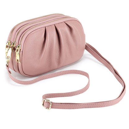 Genuine Leather 3 zipper Shoulder Bag